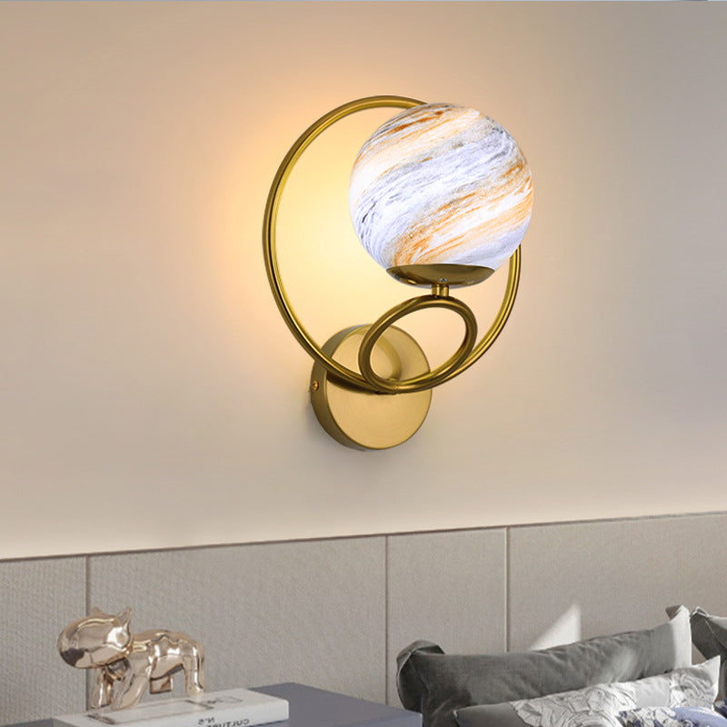 Black/Golden Metal Wall Light Modern Globe Lighting for Foyer