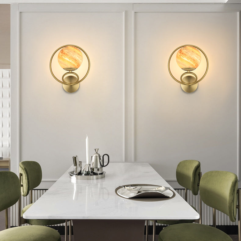 Black/Golden Metal Wall Light Modern Globe Lighting for Foyer
