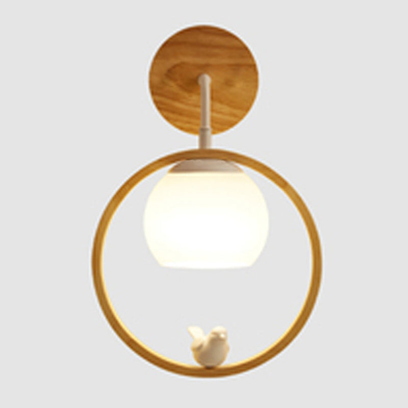 Modernism Wood Lighting Globe White Glass Shaded Wall Light for Foyer