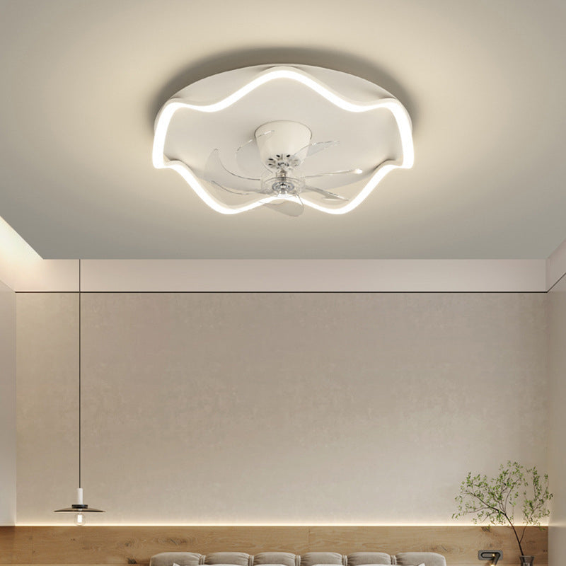 Modernism 7-Blade Ceiling Fan Metallic White LED Fan with Light for Foyer