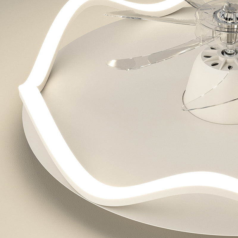 Modernism 7-Blade Ceiling Fan Metallic White LED Fan with Light for Foyer