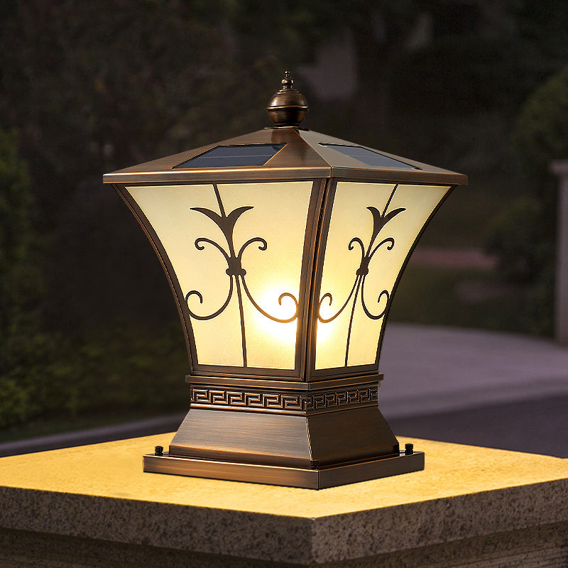 Drum Shape Metal Solar Pillar Lamp Modern Style 1 Light Outdoor Light