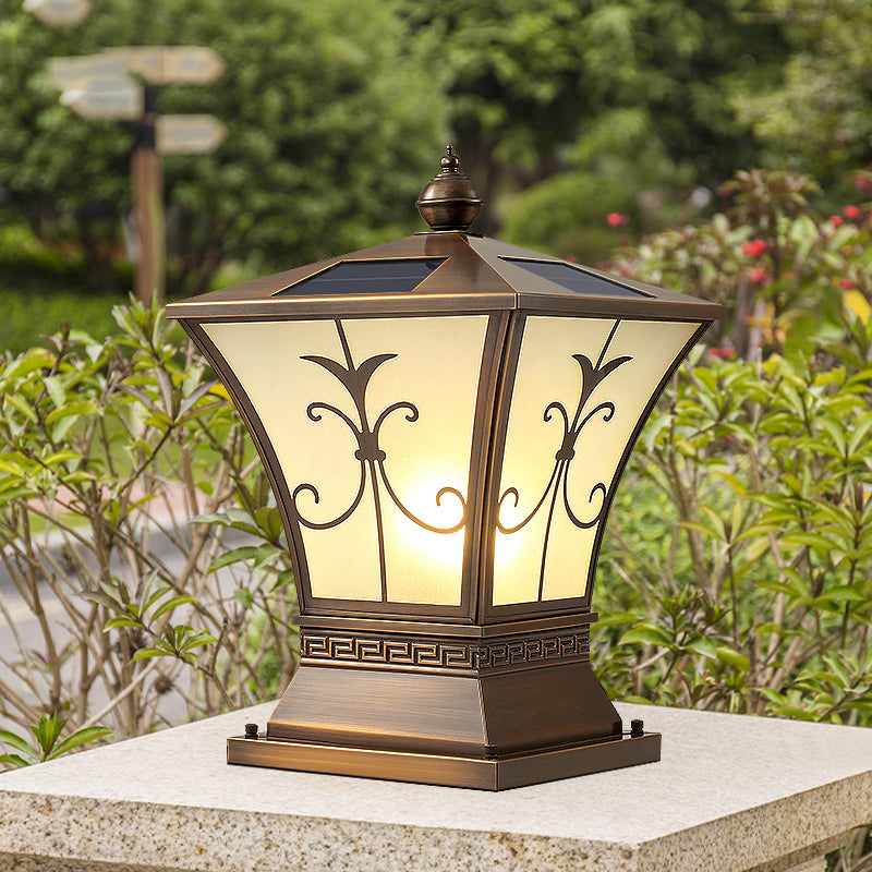 Drum Shape Metal Solar Pillar Lamp Modern Style 1 Light Outdoor Light