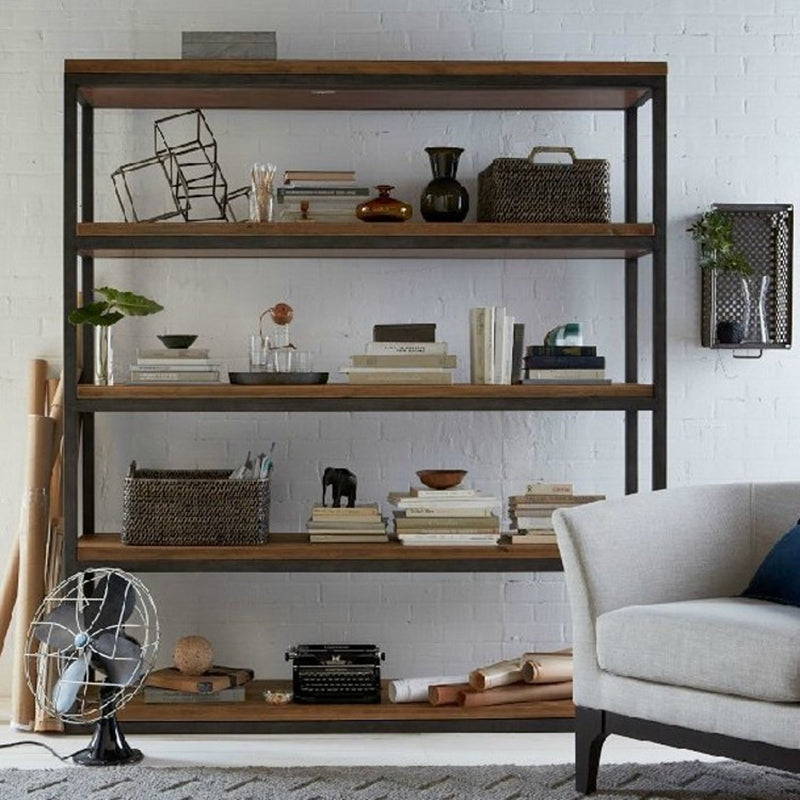 Wooden Etagere Bookcase Industrial Open Back Bookshelf with Shelves