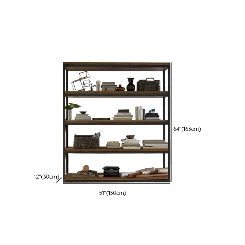 Wooden Etagere Bookcase Industrial Open Back Bookshelf with Shelves