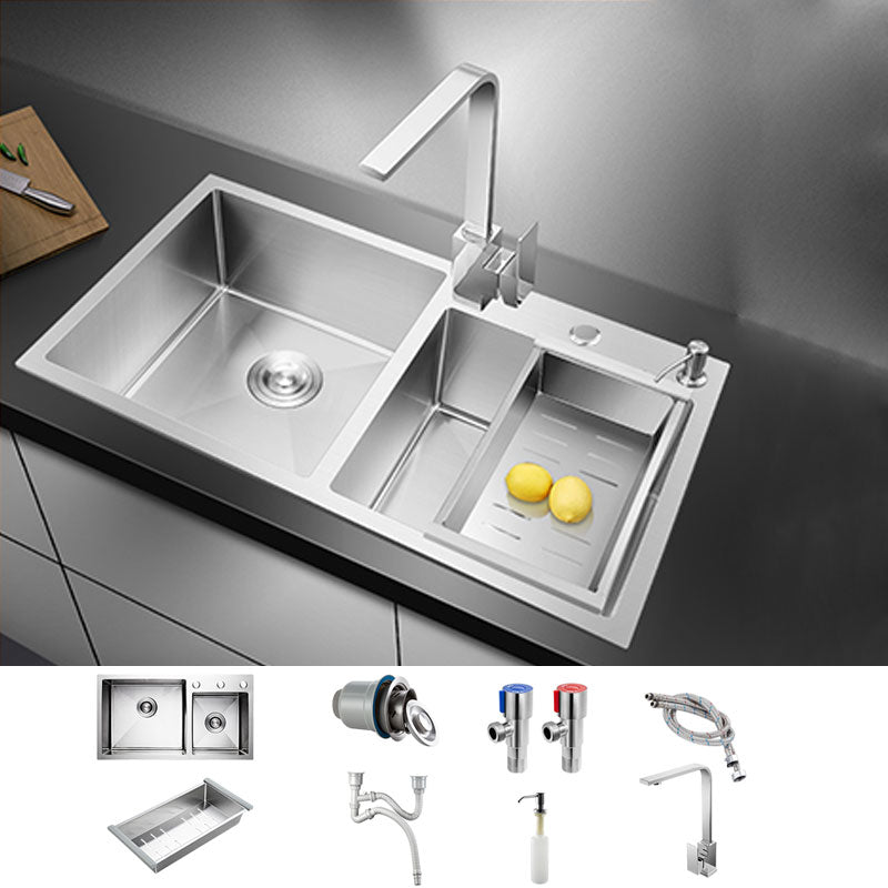 3 Holes Kitchen Sink Rectangle Stainless Steel Sink With Strainer