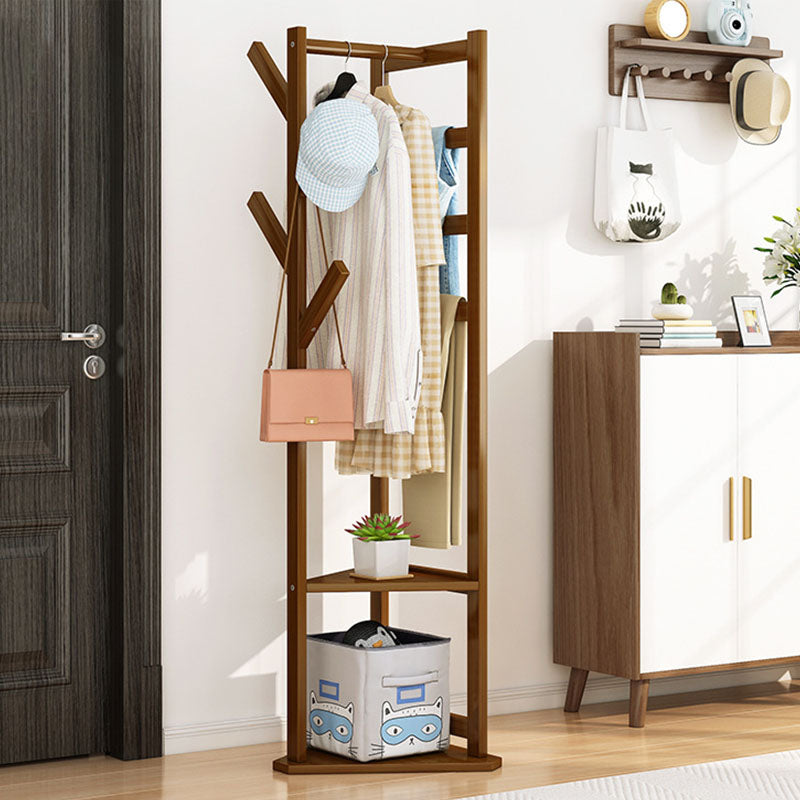 Wooden Entrance Hall Tree Modern Style Home Floor Coat Hanger