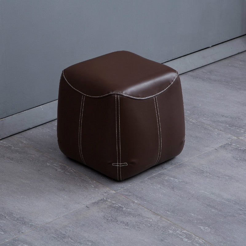 Mid-Century Modern Ottoman Genuine Leather Upholstered Solid Color Square Ottoman