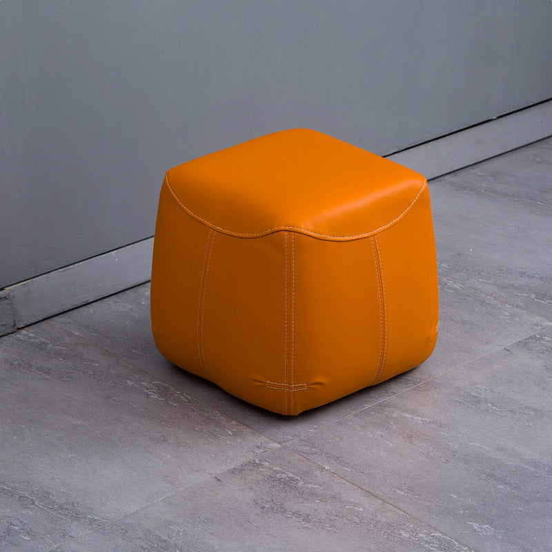 Mid-Century Modern Ottoman Genuine Leather Upholstered Solid Color Square Ottoman