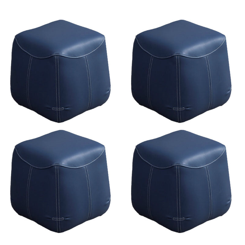 Mid-Century Modern Ottoman Genuine Leather Upholstered Solid Color Square Ottoman