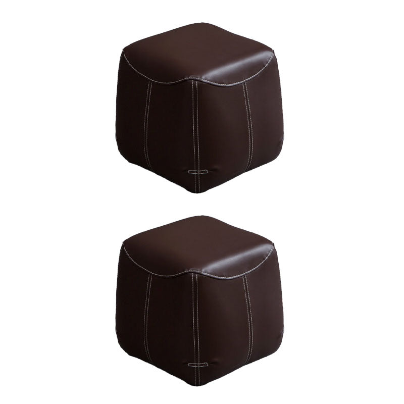 Mid-Century Modern Ottoman Genuine Leather Upholstered Solid Color Square Ottoman