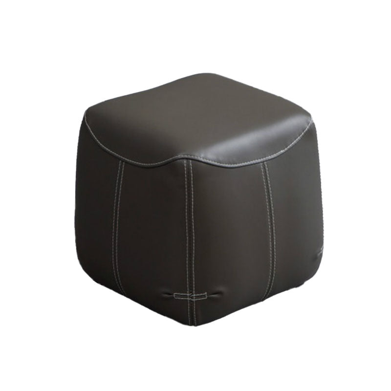 Mid-Century Modern Ottoman Genuine Leather Upholstered Solid Color Square Ottoman