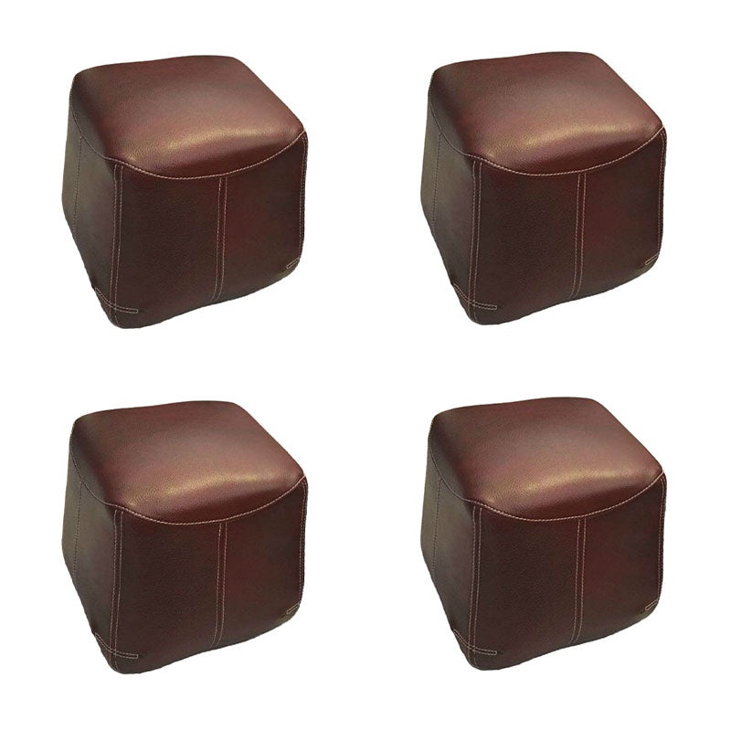 Mid-Century Modern Ottoman Genuine Leather Upholstered Solid Color Square Ottoman
