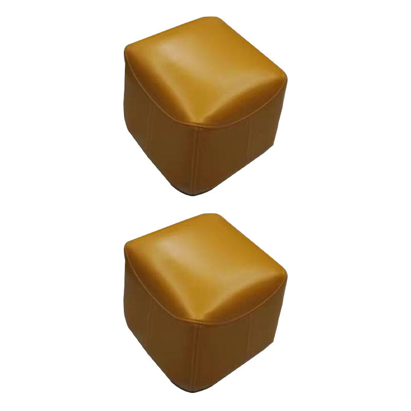 Mid-Century Modern Ottoman Genuine Leather Upholstered Solid Color Square Ottoman