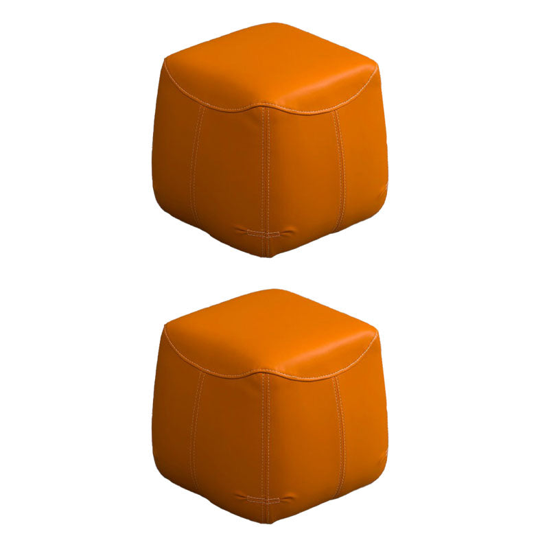 Mid-Century Modern Ottoman Genuine Leather Upholstered Solid Color Square Ottoman