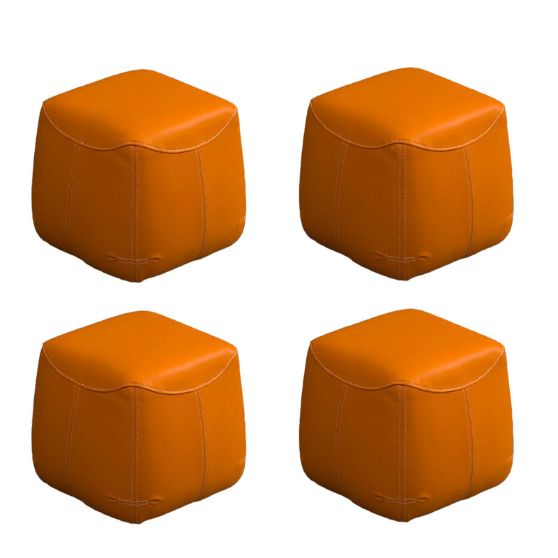 Mid-Century Modern Ottoman Genuine Leather Upholstered Solid Color Square Ottoman