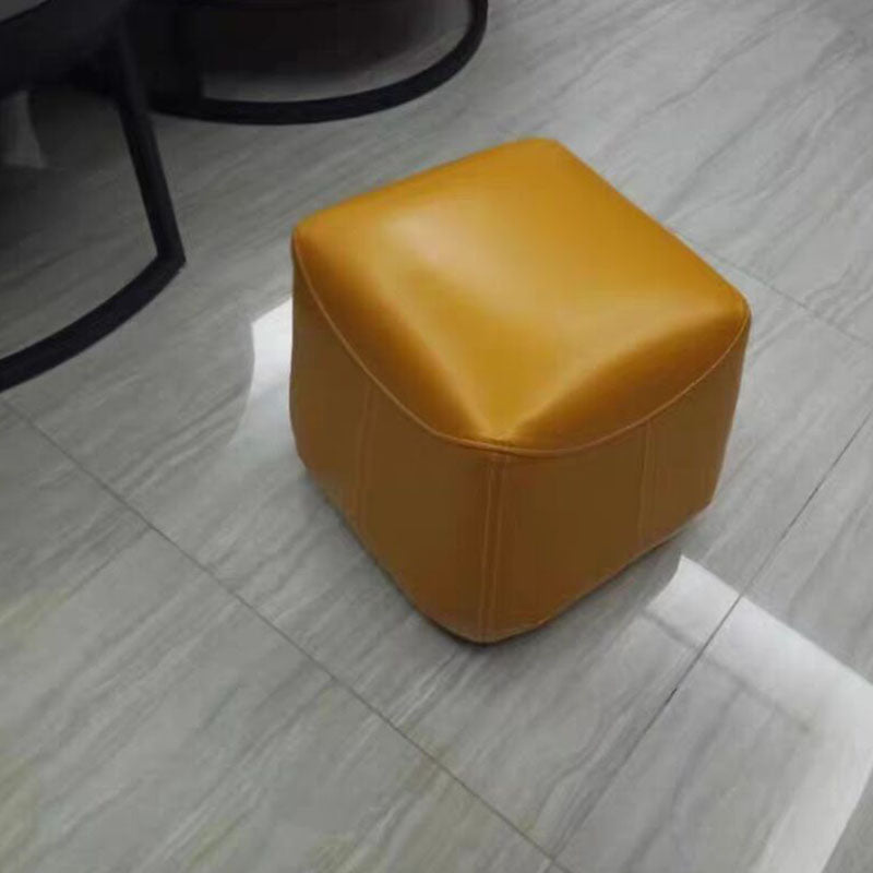 Mid-Century Modern Ottoman Genuine Leather Upholstered Solid Color Square Ottoman
