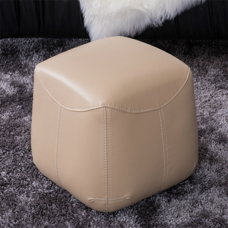Mid-Century Modern Ottoman Genuine Leather Upholstered Solid Color Square Ottoman