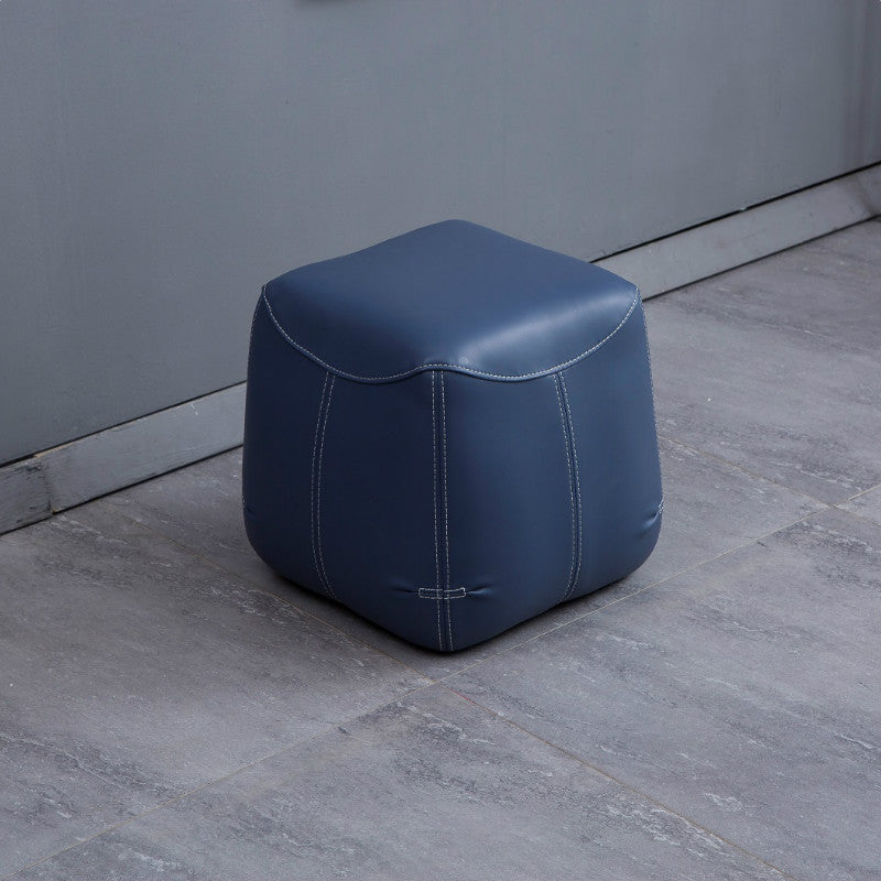 Mid-Century Modern Ottoman Genuine Leather Upholstered Solid Color Square Ottoman