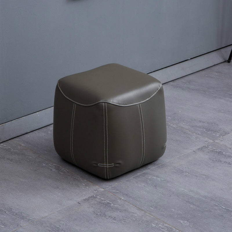 Mid-Century Modern Ottoman Genuine Leather Upholstered Solid Color Square Ottoman