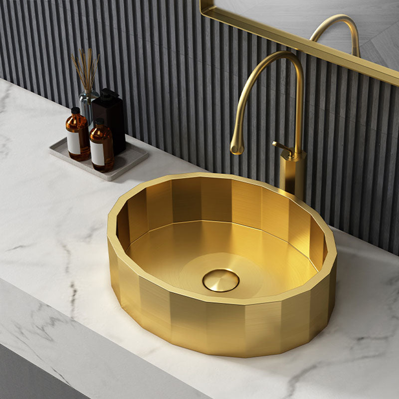 Modern Bathroom Sink Solid Color Metal Trough Bathroom Sink with Pop-Up Drain
