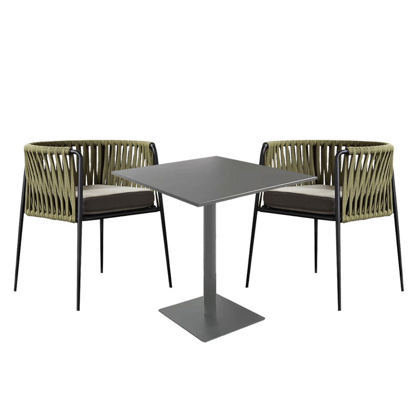 Metal and Stone Dining Table Set 1/2/3 Pcs Black Boho Dining Set