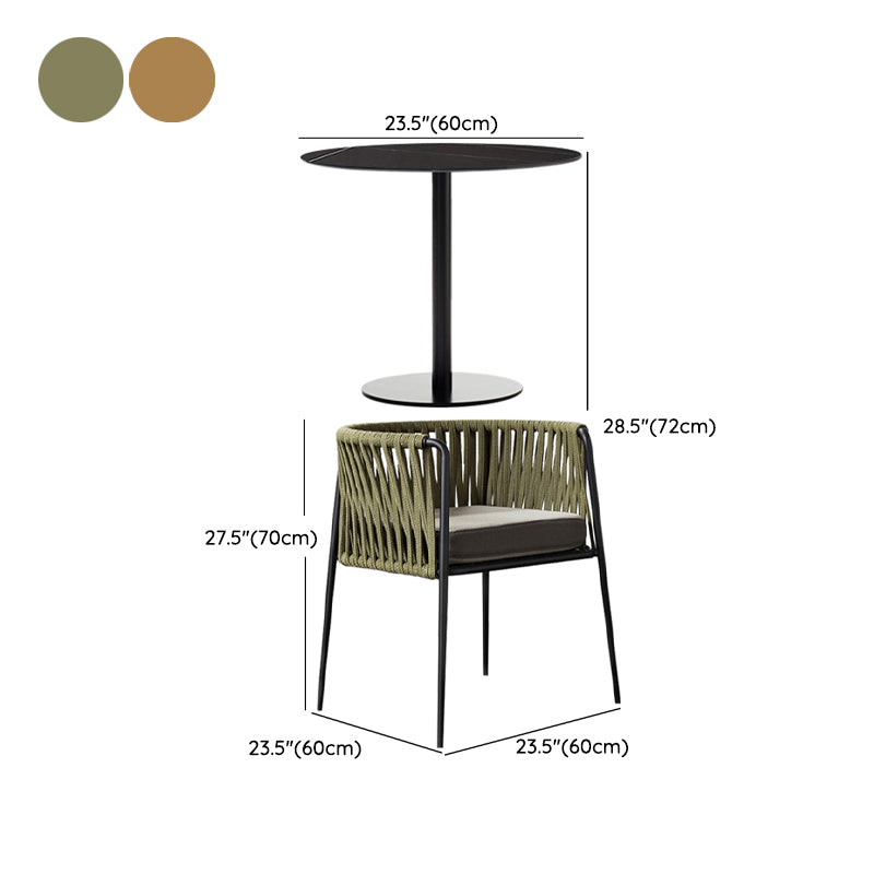 Metal and Stone Dining Table Set 1/2/3 Pcs Black Boho Dining Set