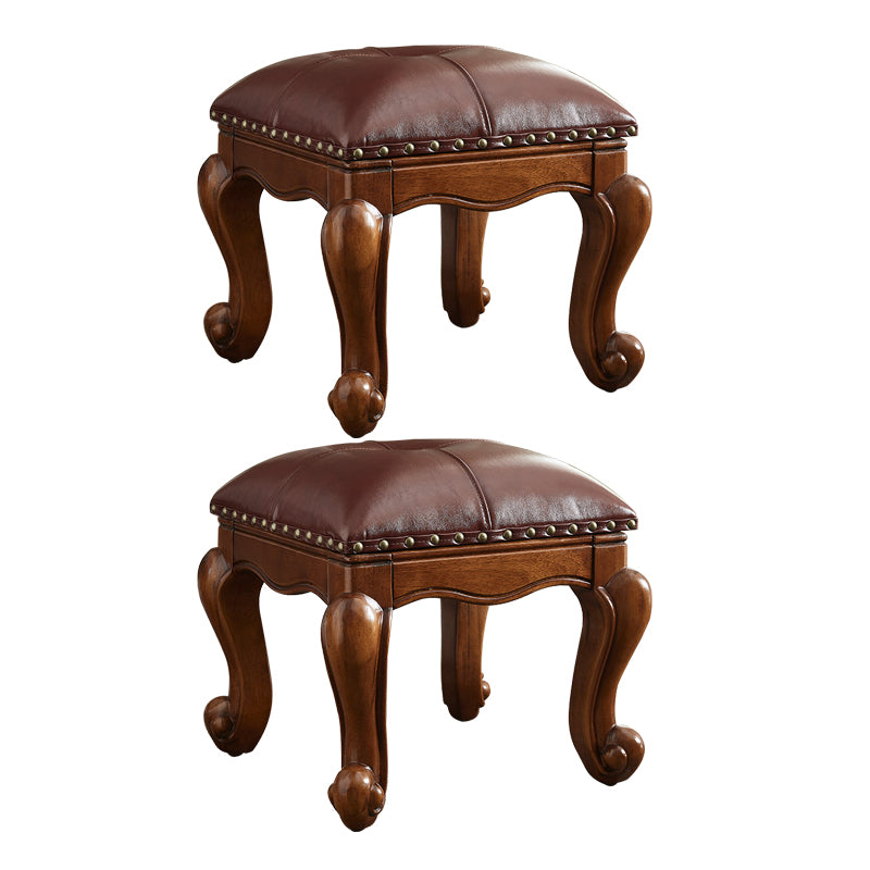 Mid-Century Modern Ottoman Genuine Leather Tufted Rectangle Ottoman with Nailhead Trim