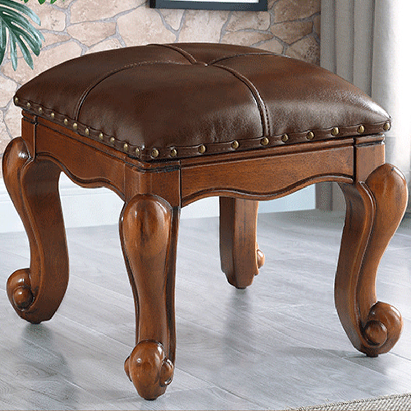 Mid-Century Modern Ottoman Genuine Leather Tufted Rectangle Ottoman with Nailhead Trim