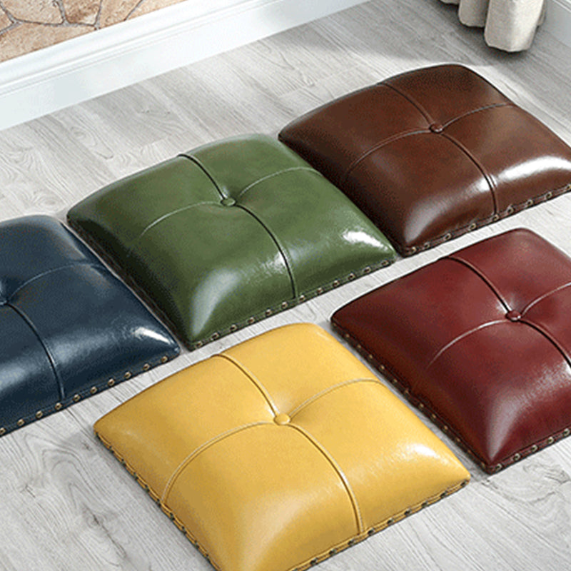 Mid-Century Modern Ottoman Genuine Leather Tufted Rectangle Ottoman with Nailhead Trim