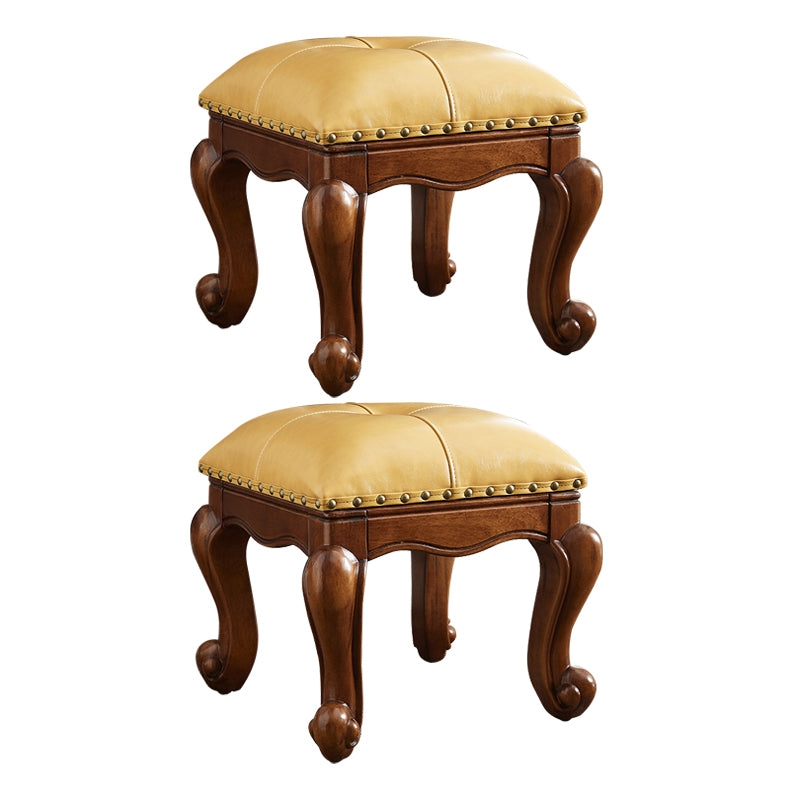 Mid-Century Modern Ottoman Genuine Leather Tufted Rectangle Ottoman with Nailhead Trim