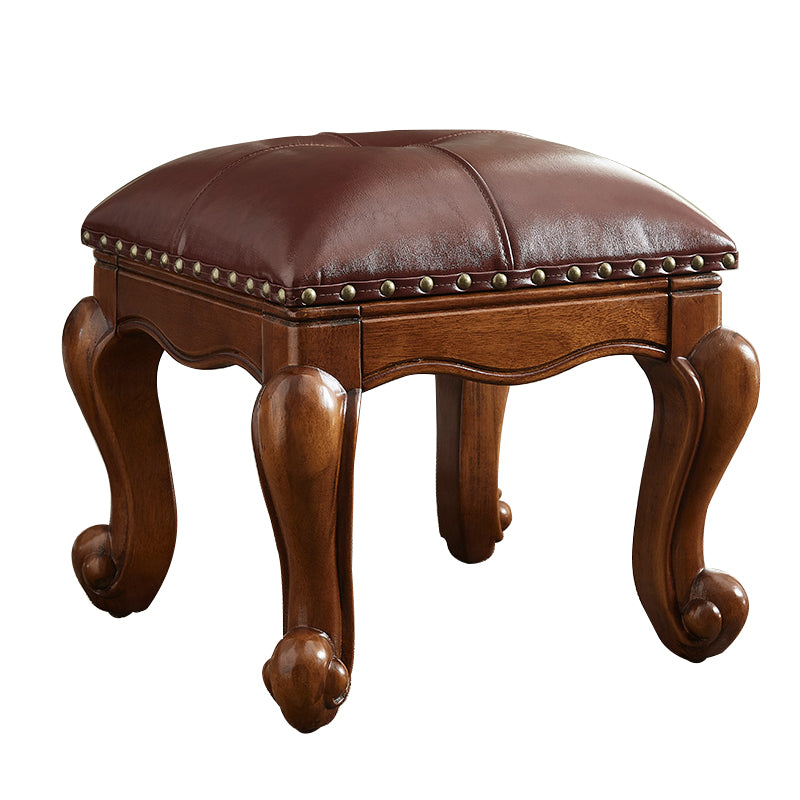 Mid-Century Modern Ottoman Genuine Leather Tufted Rectangle Ottoman with Nailhead Trim