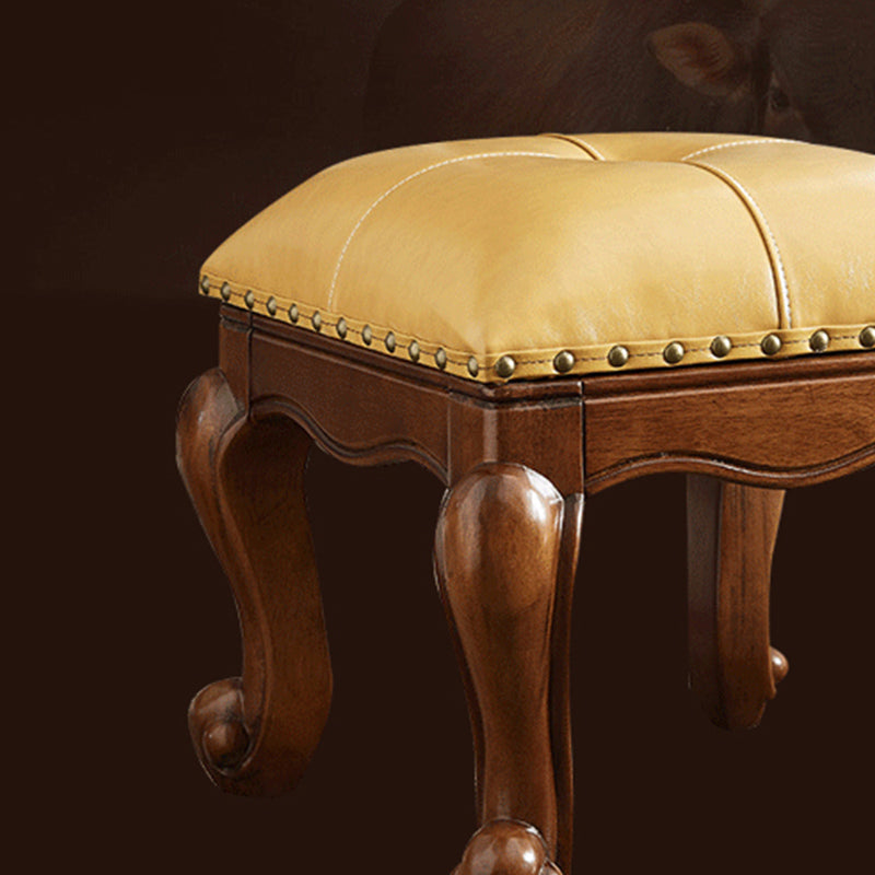 Mid-Century Modern Ottoman Genuine Leather Tufted Rectangle Ottoman with Nailhead Trim