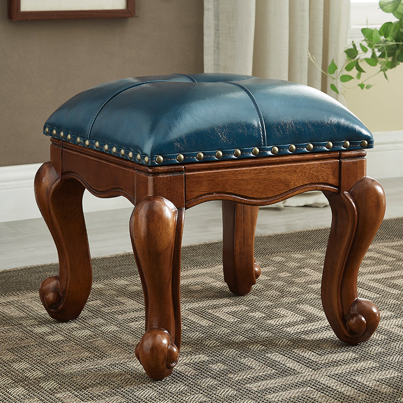 Mid-Century Modern Ottoman Genuine Leather Tufted Rectangle Ottoman with Nailhead Trim