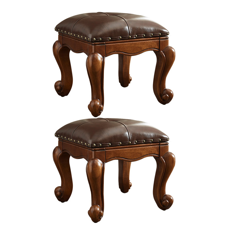 Mid-Century Modern Ottoman Genuine Leather Tufted Rectangle Ottoman with Nailhead Trim