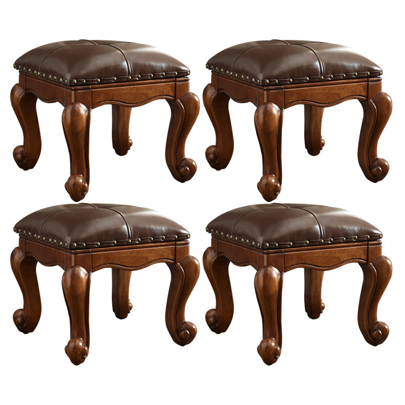 Mid-Century Modern Ottoman Genuine Leather Tufted Rectangle Ottoman with Nailhead Trim