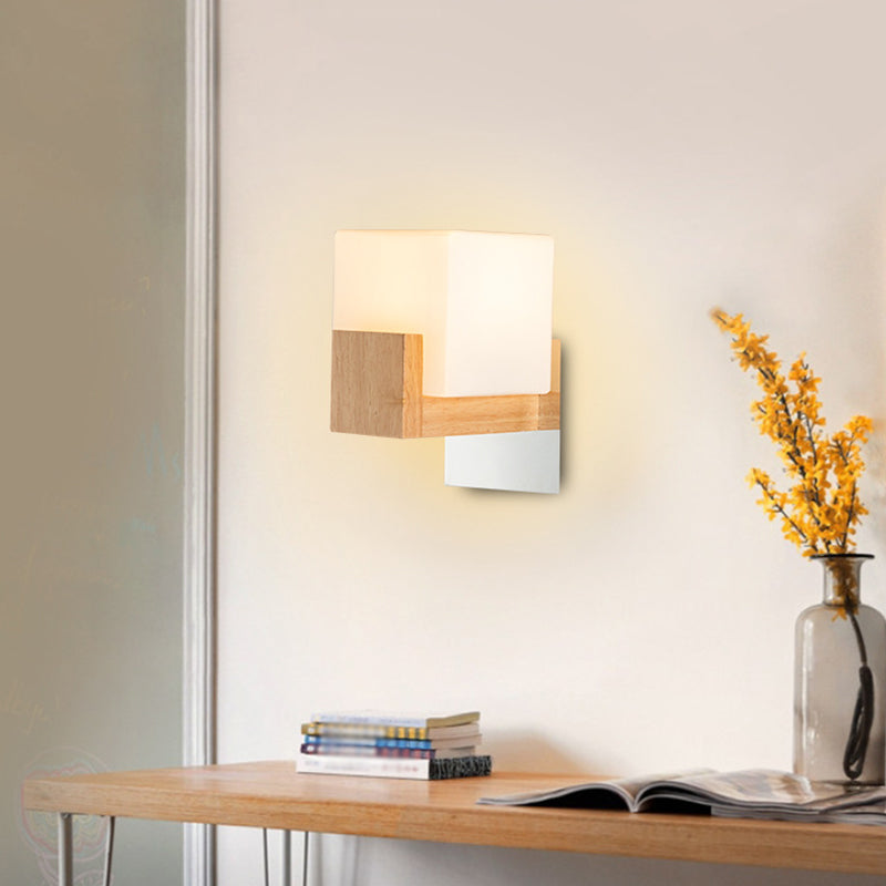 Modern Simple Wooden Wall Light Sconces Square Shape Wall Mounted Light