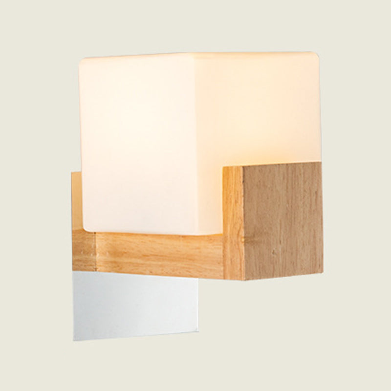 Modern Simple Wooden Wall Light Sconces Square Shape Wall Mounted Light