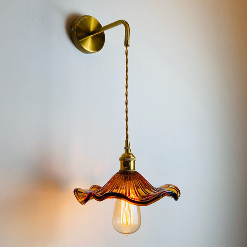 Modern Wall Sconce Metal Flower Shape Vanity Lamp with Glass / Metal Shade