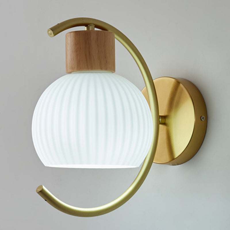 Nordic Wooden Wall Light Fixture Simple Glass Shade Wall Light Sconce for Bedroom