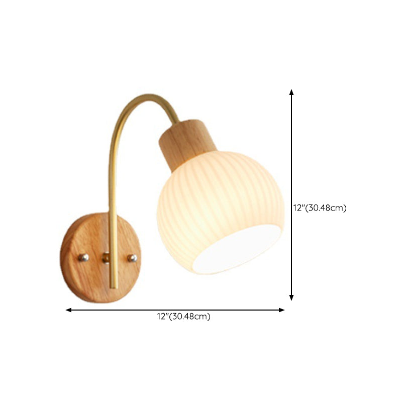 Nordic Wooden Wall Light Fixture Simple Glass Shade Wall Light Sconce for Bedroom