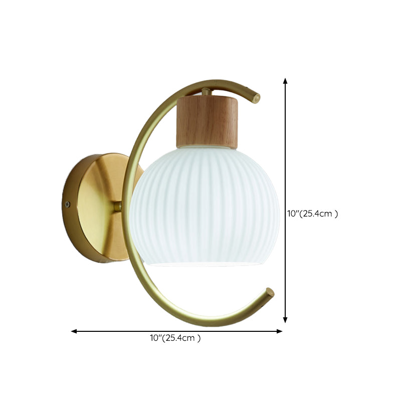 Nordic Wooden Wall Light Fixture Simple Glass Shade Wall Light Sconce for Bedroom