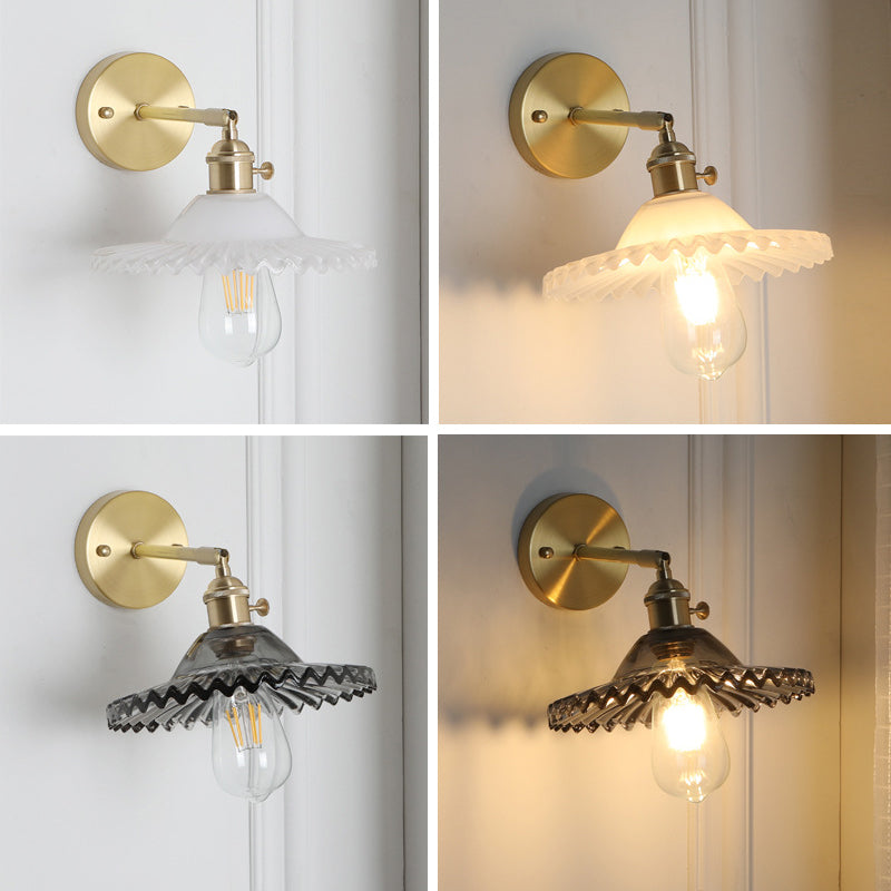 Metal Modern Wall Sconce Flower Shape Sconce Lights with Glass Shade for Bedroom