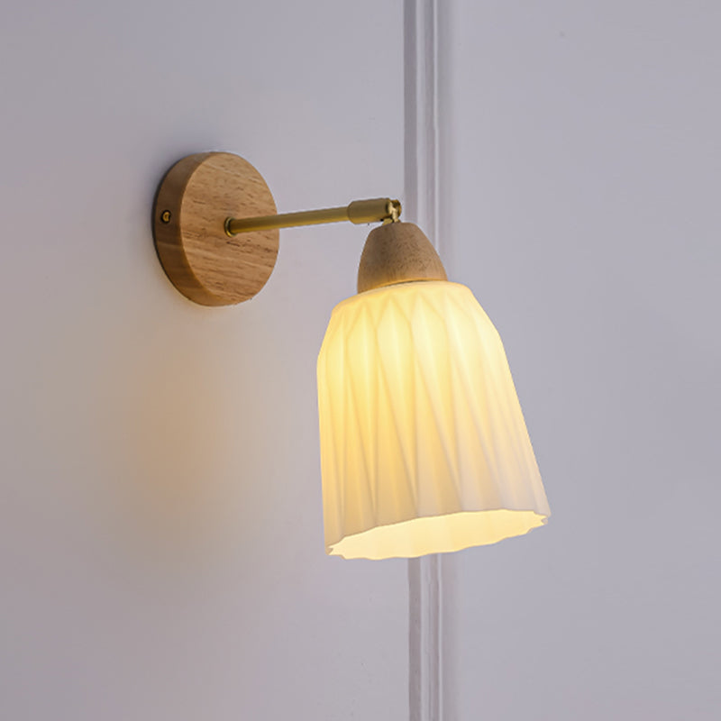 Modern Glass Shade Wall Light Fixture Wooden Wall Light Sconce for Bedroom