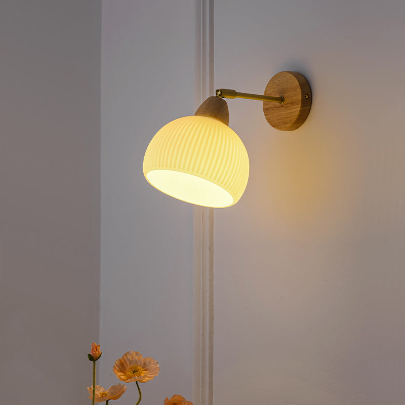 Modern Glass Shade Wall Light Fixture Wooden Wall Light Sconce for Bedroom