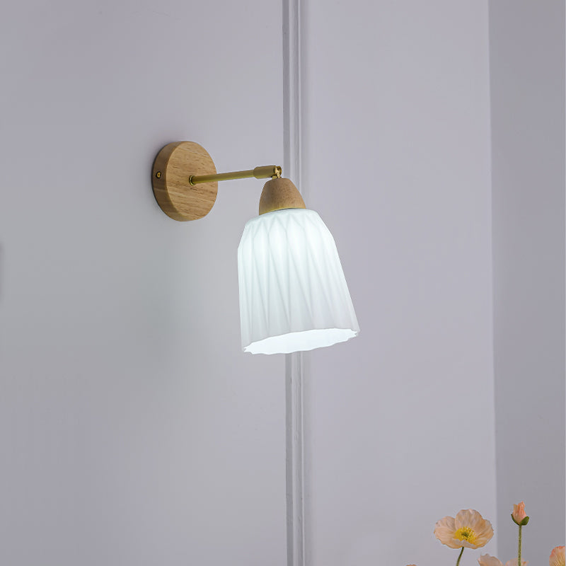 Modern Glass Shade Wall Light Fixture Wooden Wall Light Sconce for Bedroom