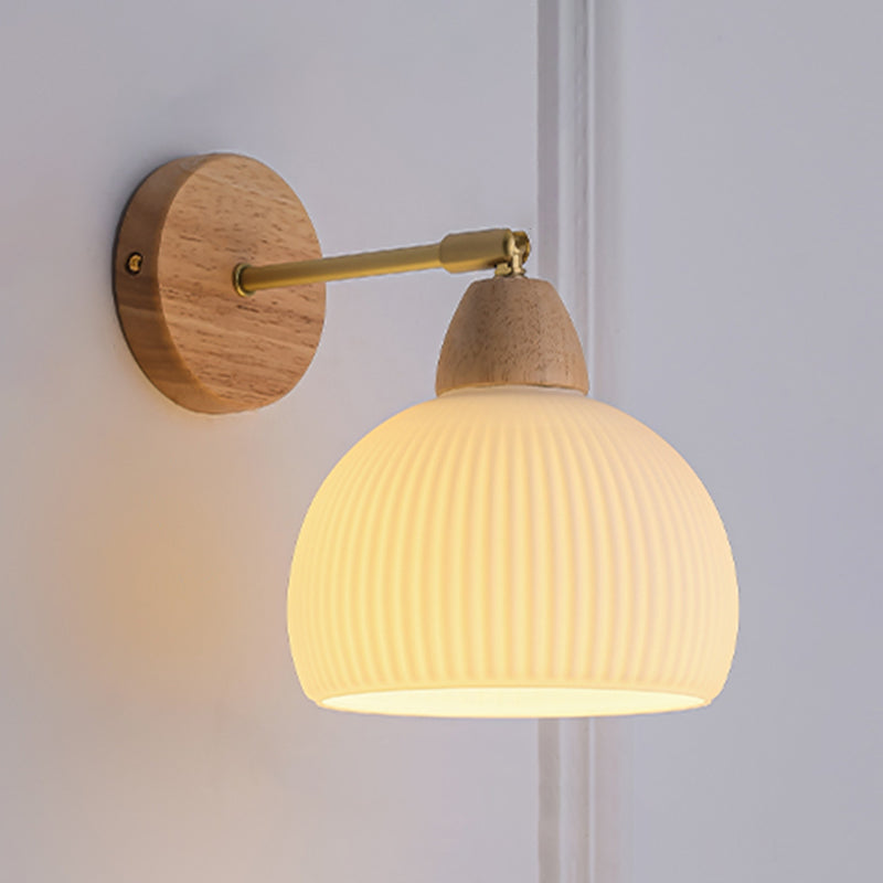 Modern Glass Shade Wall Light Fixture Wooden Wall Light Sconce for Bedroom