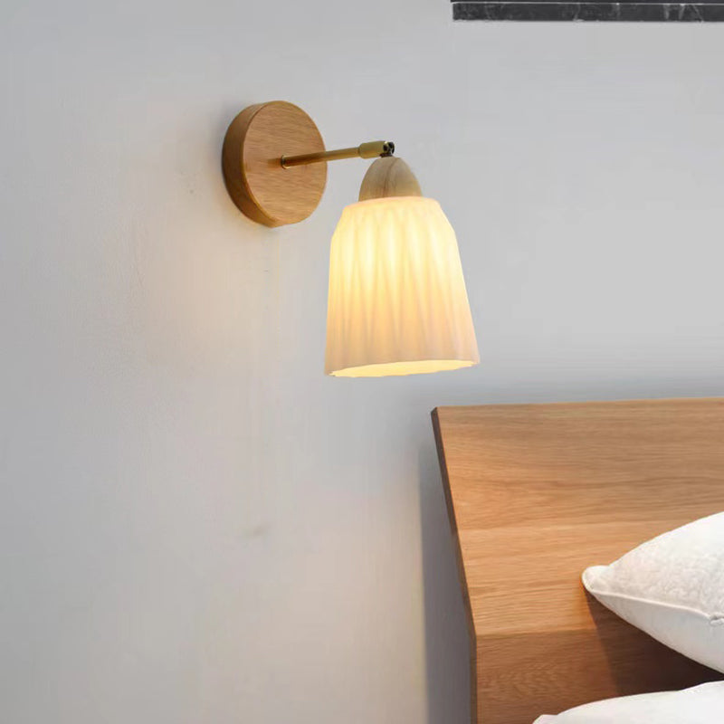 Modern Glass Shade Wall Light Fixture Wooden Wall Light Sconce for Bedroom