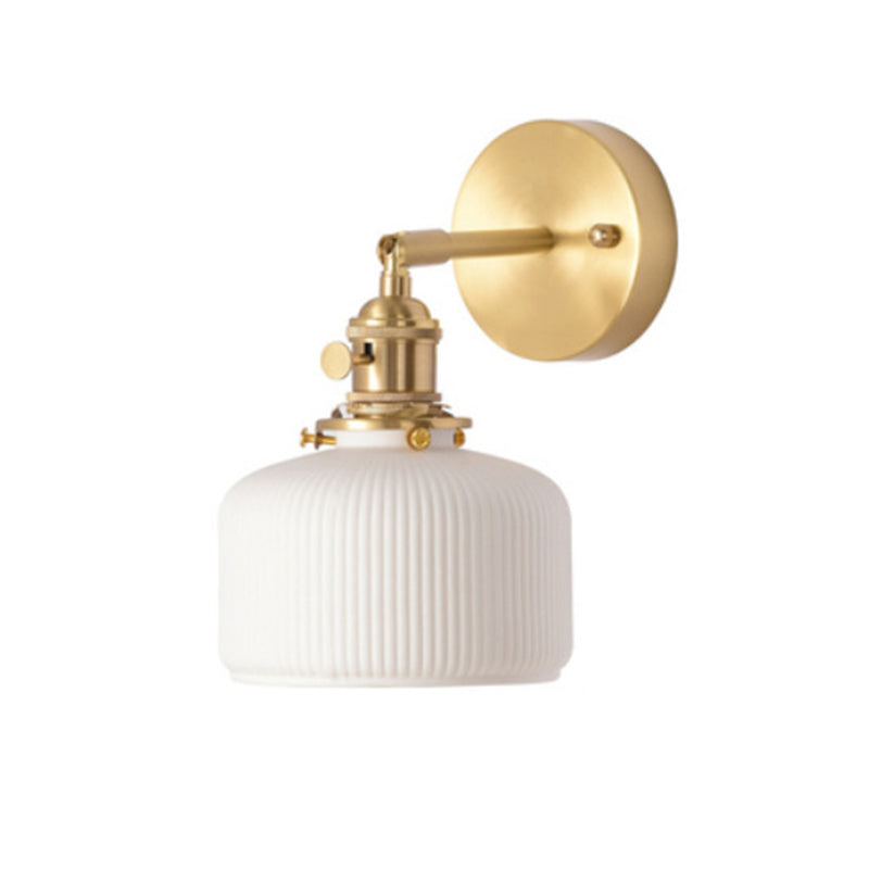 Gold Modern Metal Wall Sconce Geometric Shape Sconce Lights with Ceramic Shade