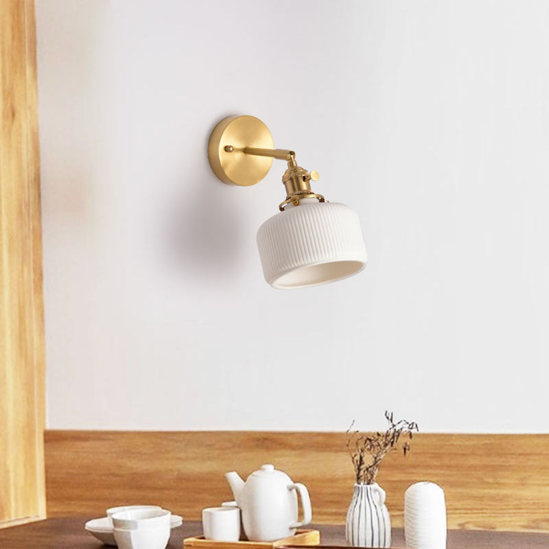 Gold Modern Metal Wall Sconce Geometric Shape Sconce Lights with Ceramic Shade